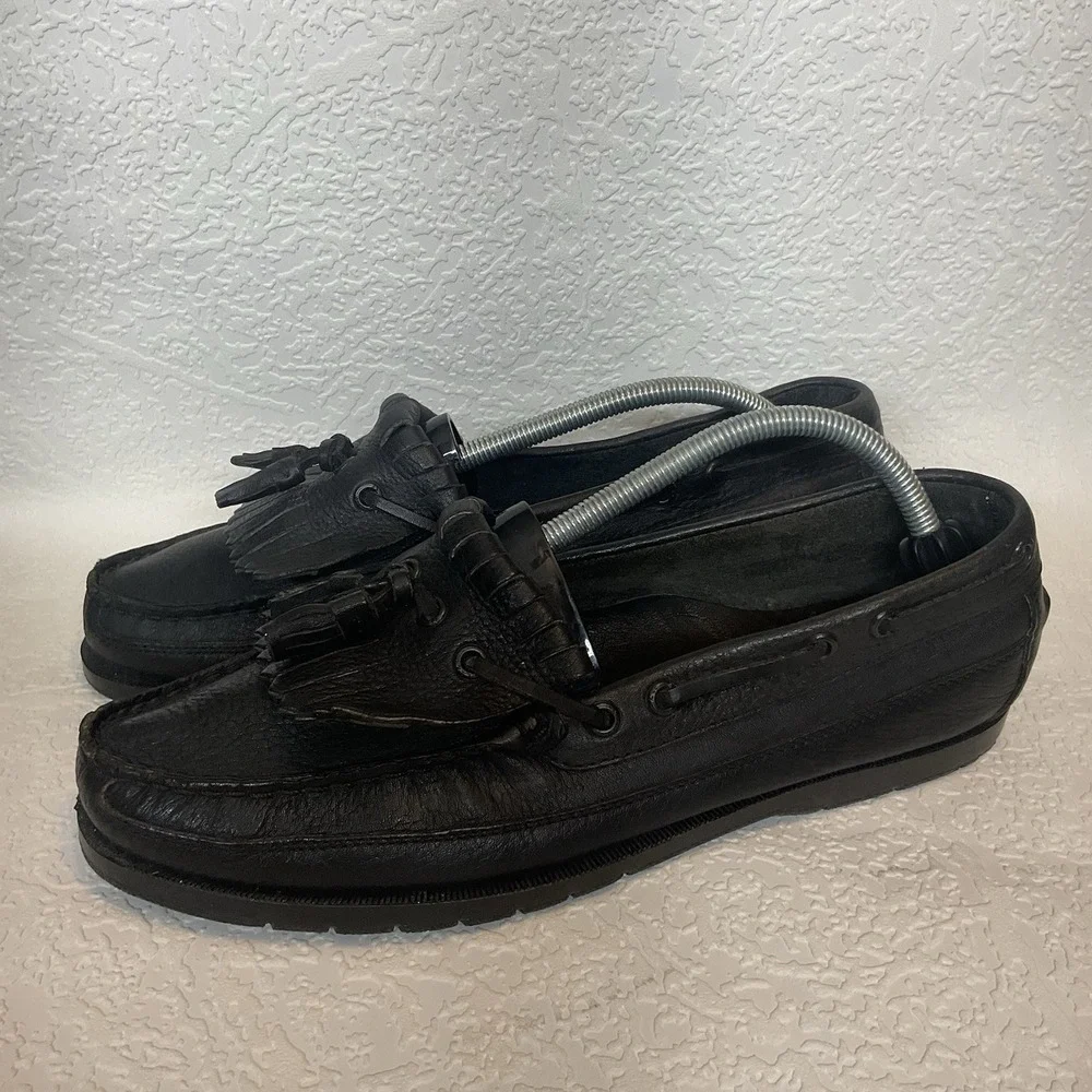 Vintage LEVI'S Men's Black Leather Tassel Loafers Slip On Driving Mocc 10.5 M‎
